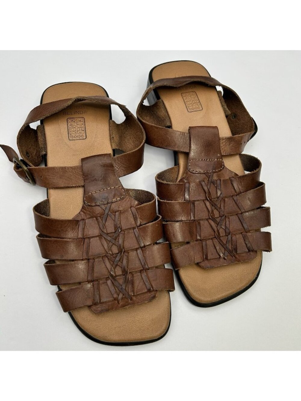 Vintage Y2K Faded Glory Leather Brown Fisherman Sandals Womens Size 9 Wide